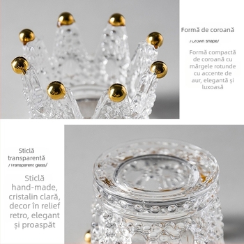 Scrumiieră din sticlă de cristal și suport pentru lumânări, design în stil Nordic Ins Crown, Hongxiao, origine Qixian County