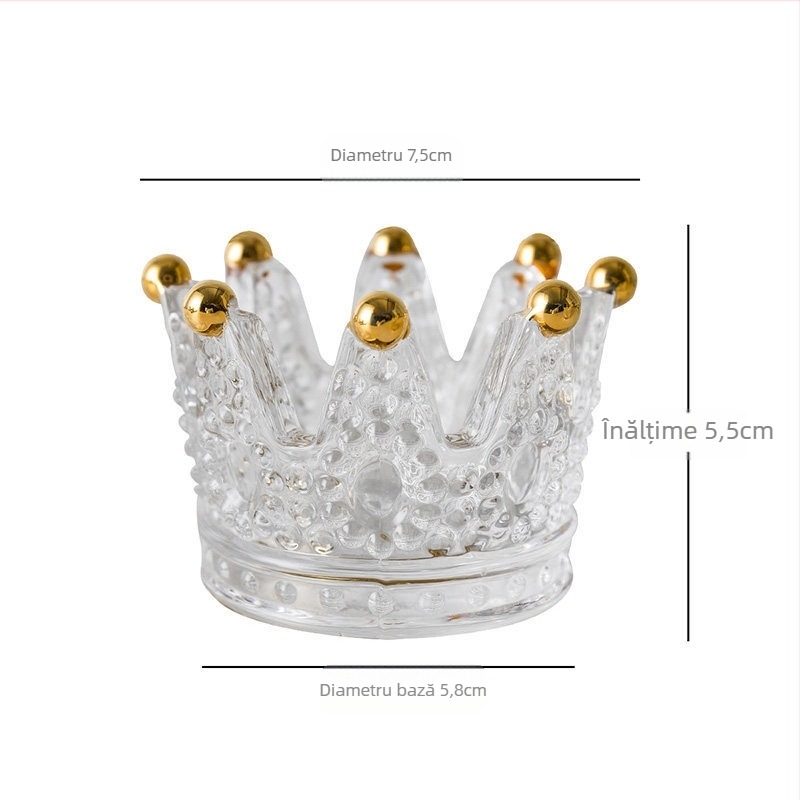 Scrumiieră din sticlă de cristal și suport pentru lumânări, design în stil Nordic Ins Crown, Hongxiao, origine Qixian County