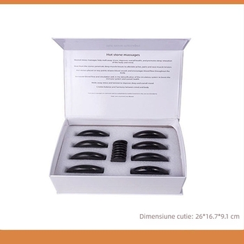Set Spa pietre de bazalt pentru masaj, 16 buc, pietre ovale, prelucrare prin șlefuire și lustruire, piatră naturală