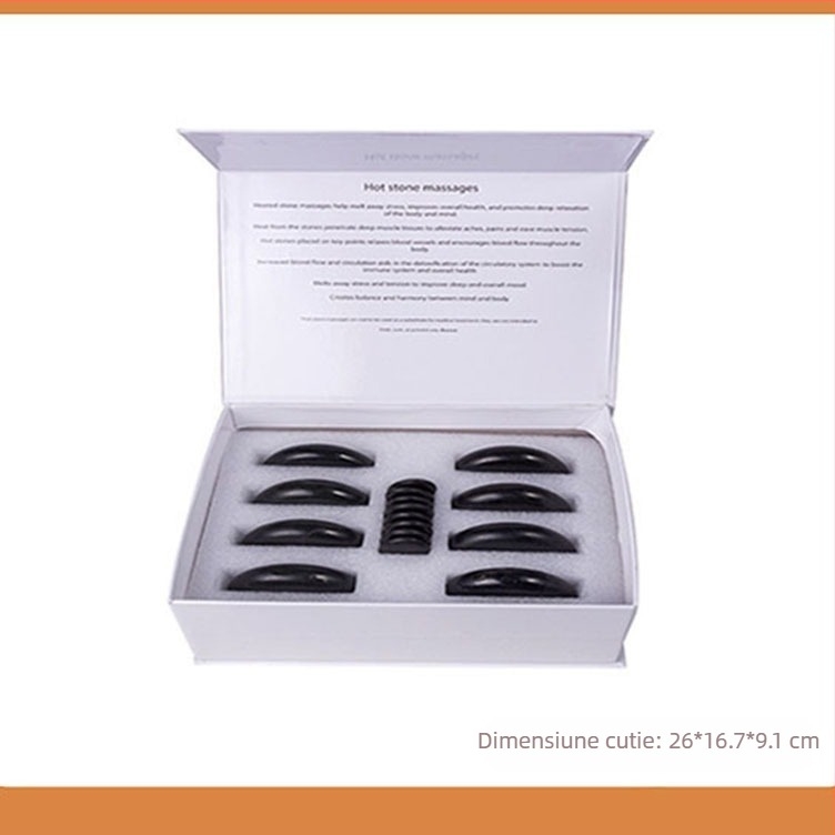 Set Spa pietre de bazalt pentru masaj, 16 buc, pietre ovale, prelucrare prin șlefuire și lustruire, piatră naturală