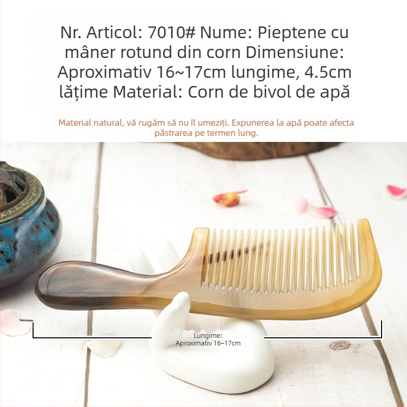 Pieptene de masaj din corn, cu vârf de corn și mâner pentru îngrijirea părului - Xing Da Craft