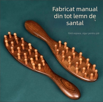 Pieptene de masaj din lemn de santal, 22 dinți, mâner lung din lemn, Jing County origine