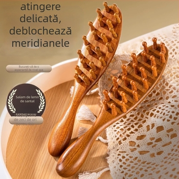 Pieptene de masaj din lemn de santal, 22 dinți, mâner lung din lemn, Jing County origine