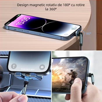 Cablu de încărcare magnet rotativ 3-în-1 pentru Apple și Huawei, aliaj de aluminiu, împletit, Micro USB, 18W