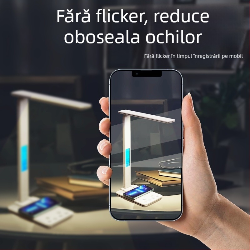Lampă de birou pliabilă, alimentată prin USB, cu încărcare wireless 15W, iluminare de studiu modern minimalist, control tactil, iluminare inteligentă