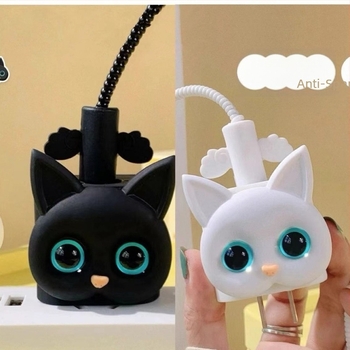 Protecție pentru încărcător Apple 18W/20W și cablu cu design pisică desen animat