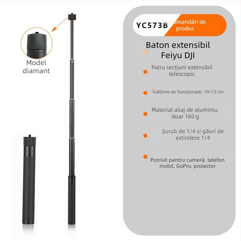 Tija extensie Feiyu — aliaj de aluminiu, universală, sarcină maximă 2 kg, greutate 170 g