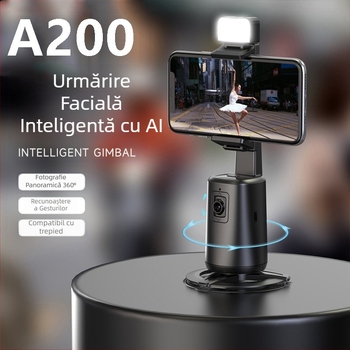 A200 gimbal inteligent de urmărire cu recunoaștere facială AI, filmare panoramică, lumină de umplere încorporată, fără instalare