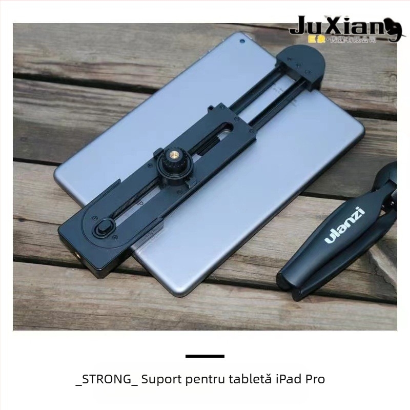 Suport pentru tabletă cu clips plat, ABS, încărcare maximă 2 kg, montare verticală/orizontală, compatibil cu iPad și telefoane, accesoriu pentru trepied