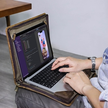 Geantă pentru laptop din piele naturală, compatibilă cu MacBook Air și alte laptopuri