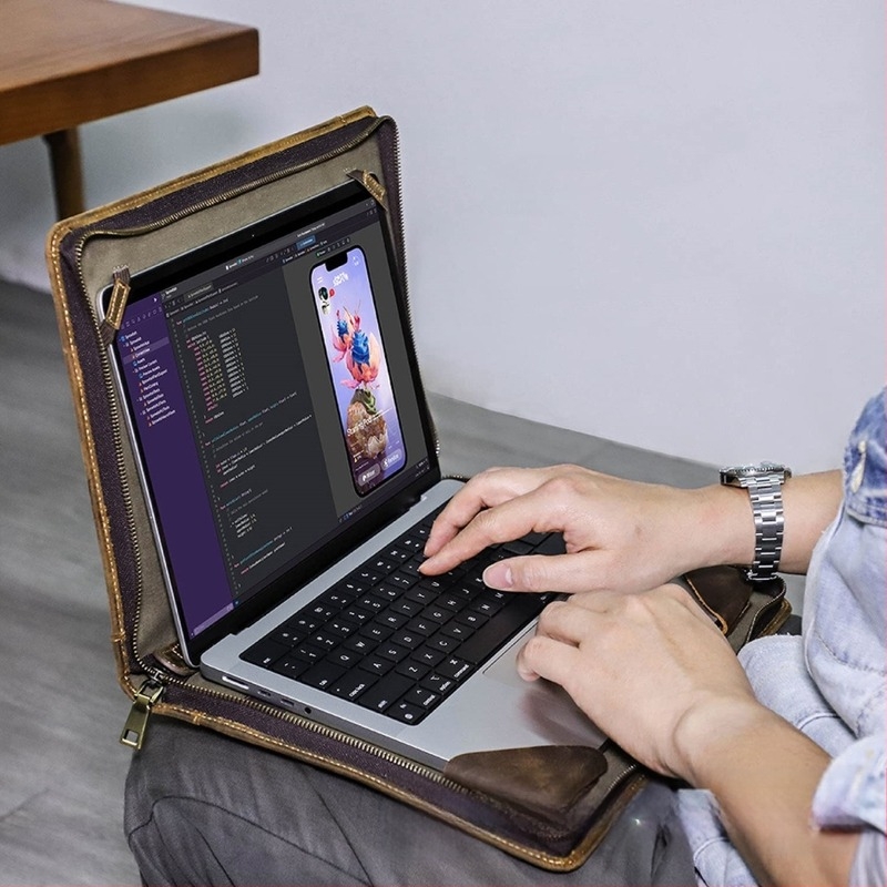 Geantă pentru laptop din piele naturală, compatibilă cu MacBook Air și alte laptopuri