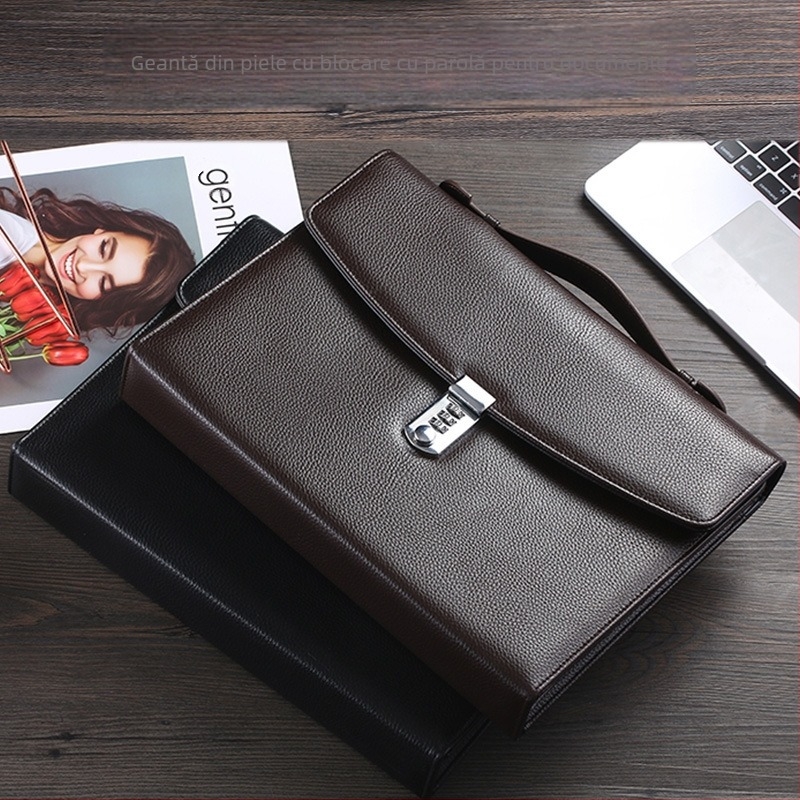 Portofel de documente din piele pentru A4, încuietoare cu parolă KC Password Briefcase (model Dolby), cu un singur clips, placă 0.5 mm