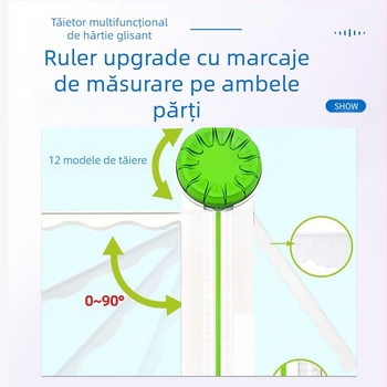 PT-001G Tăietor de hârtie 12-in-1 cu alunecare, mic, din plastic, pentru jurnal DIY