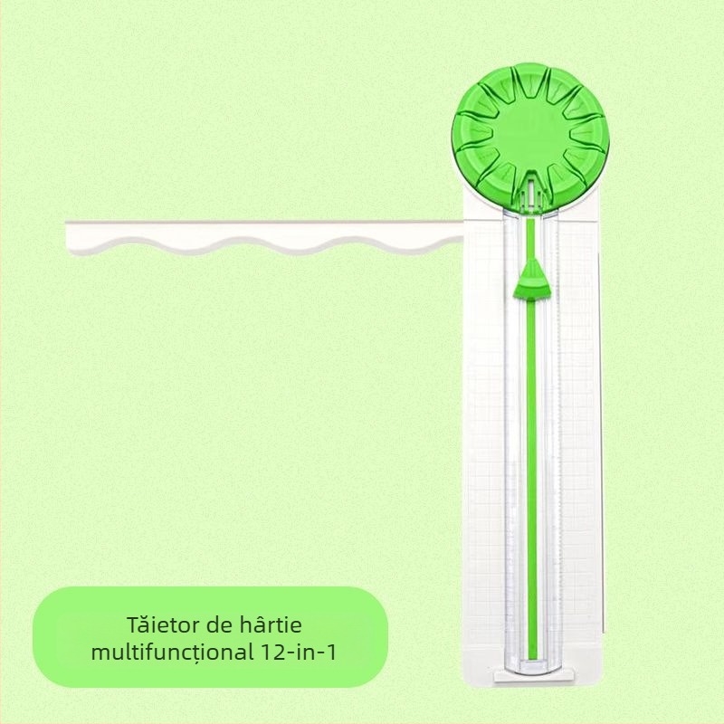 PT-001G Tăietor de hârtie 12-in-1 cu alunecare, mic, din plastic, pentru jurnal DIY