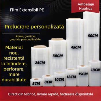Film stretch pentru ambalare, material PE, marcă Haohua, procesare personalizabilă; potrivit pentru ambalare, altoire de pomi, protecție împotriva prafului, umezelii și apei.