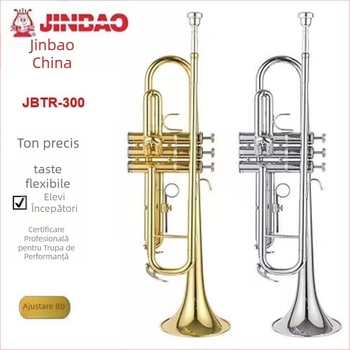 Trompetă JBTR-300 Down-B, placată cu aur, pentru începători – instrument din alamă pentru fanfară școlară