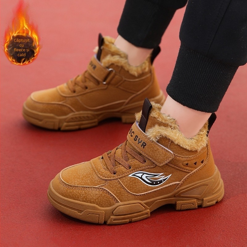 Ghete Martin pentru copii, din piele, izolație groasă, închidere cu Velcro, talpă anti-derapare, pentru copii 4–16 ani