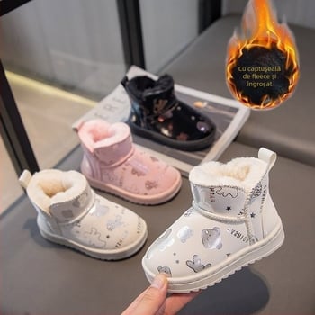 Ghete de gleznă pentru copii, stil cartoon, căptușite cu fleece și bumbac cald, partea superioară din piele sintetică, pentru vârsta 4-6 ani