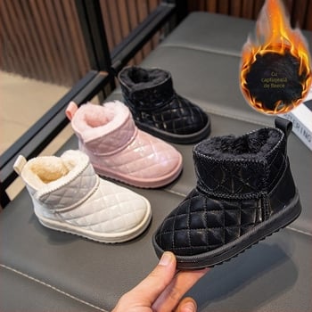 Ghete de gleznă pentru copii, stil cartoon, căptușite cu fleece și bumbac cald, partea superioară din piele sintetică, pentru vârsta 4-6 ani