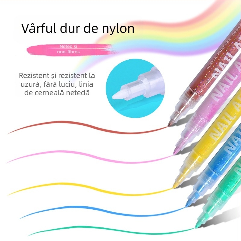 Guangna stilou DIY pentru manichiură – desen pe unghii și graffiti pe unghii, uscare rapidă, rezistent la apă, marker acrilic metalic