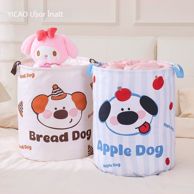 Coș rotund din material textil pentru depozitare în living – stil desene animate, organizator de jucării, 0,4 kg