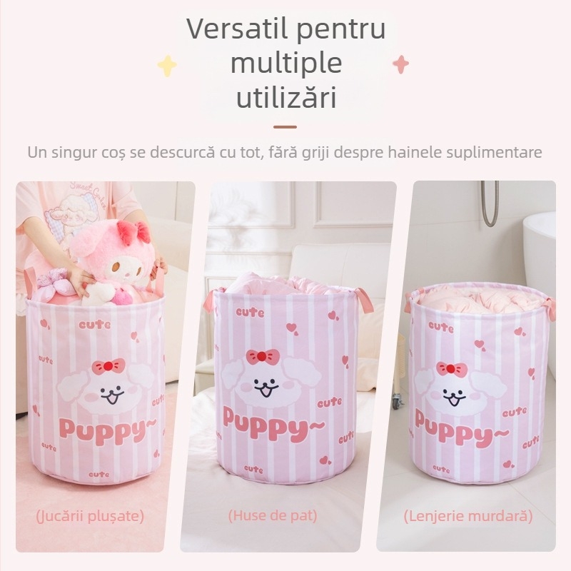 Coș rotund din material textil pentru depozitare în living – stil desene animate, organizator de jucării, 0,4 kg