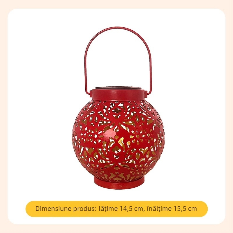 Fenar solar din fontă forjat, sferă perforată în formă de dovleac, LED cald, exterior IP44