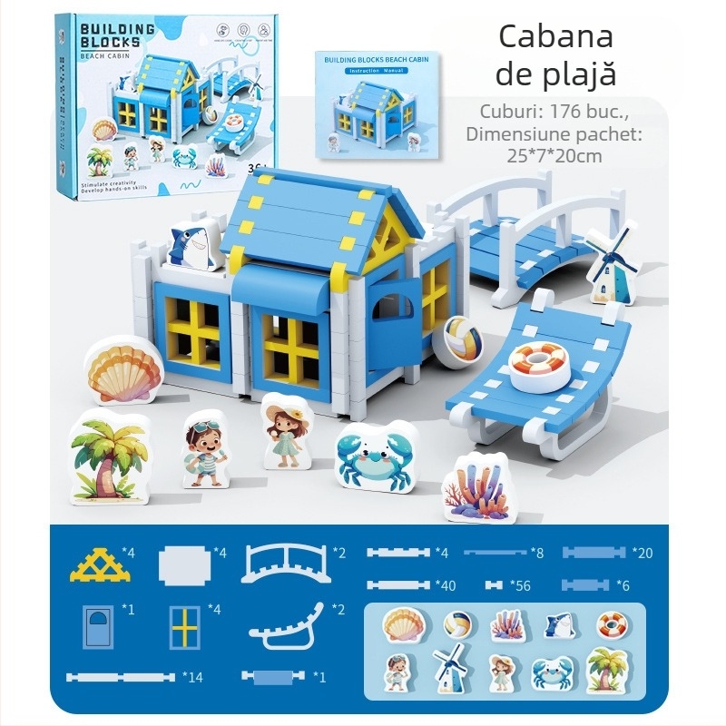 Blocuri de construcție din lemn cu îmbinări mortise și tenon (Luban), 100–200 piese, pentru copii 4–6 ani, jucărie educativă DIY