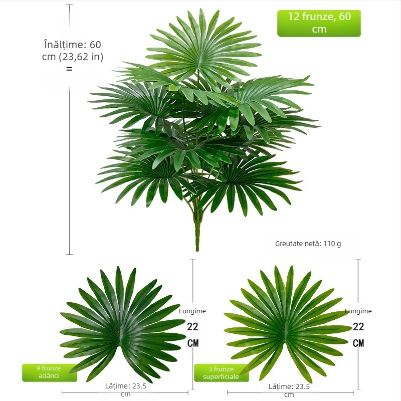 Palmier Paulownia artificial în ghiveci, plantă verde în stil Nordic pentru decor casnic (Brand: Ruida; Material: Soft PVC; Meșteșug: Turnare prin injecție, Imprimare pe ecran; Varietate: Turtle leaf)
