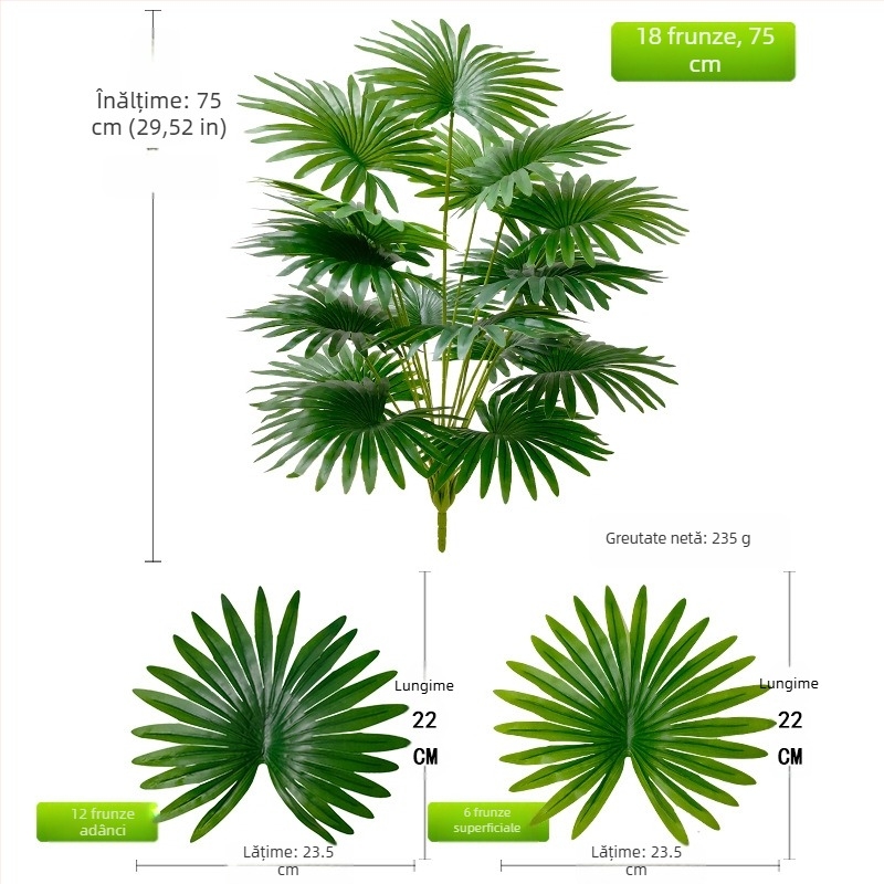 Palmier Paulownia artificial în ghiveci, plantă verde în stil Nordic pentru decor casnic (Brand: Ruida; Material: Soft PVC; Meșteșug: Turnare prin injecție, Imprimare pe ecran; Varietate: Turtle leaf)
