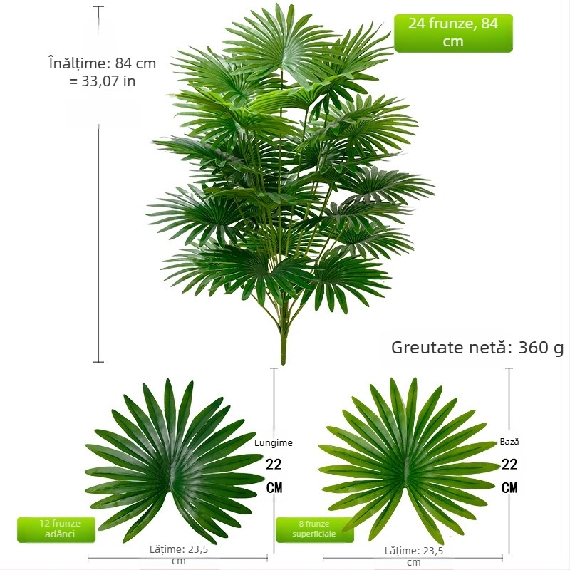 Palmier Paulownia artificial în ghiveci, plantă verde în stil Nordic pentru decor casnic (Brand: Ruida; Material: Soft PVC; Meșteșug: Turnare prin injecție, Imprimare pe ecran; Varietate: Turtle leaf)
