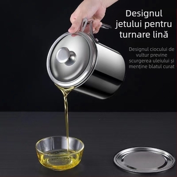 Recipient pentru ulei din oțel inoxidabil 304, etanș la scurgeri, cu capac și filtru pentru bucătărie