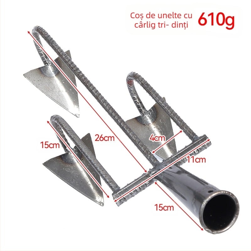 Harpată triunghiulară din oțel mangan, cu cinci dinți, pentru afânarea solului și combaterea buruienilor