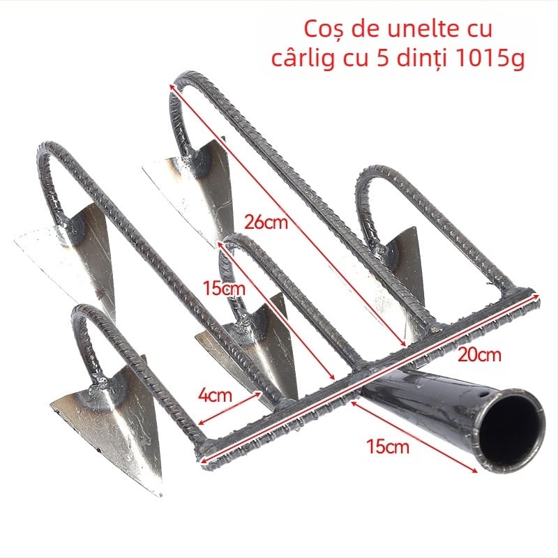 Harpată triunghiulară din oțel mangan, cu cinci dinți, pentru afânarea solului și combaterea buruienilor