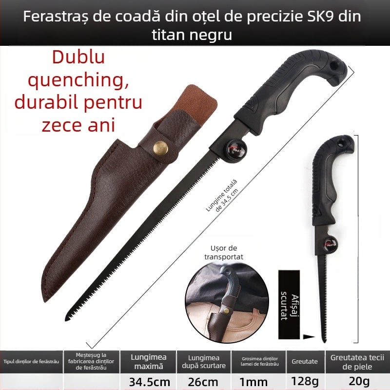 Fierăstrău de mână retractabil pentru tăiere în exterior — set de 3 piese, lamă SK9, Kyushu Garden