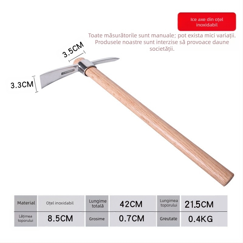 Set de unelte de supraviețuire din oțel inoxidabil: topor de gheata, cioc de gheata, cioc cruce, cioc de alpinism