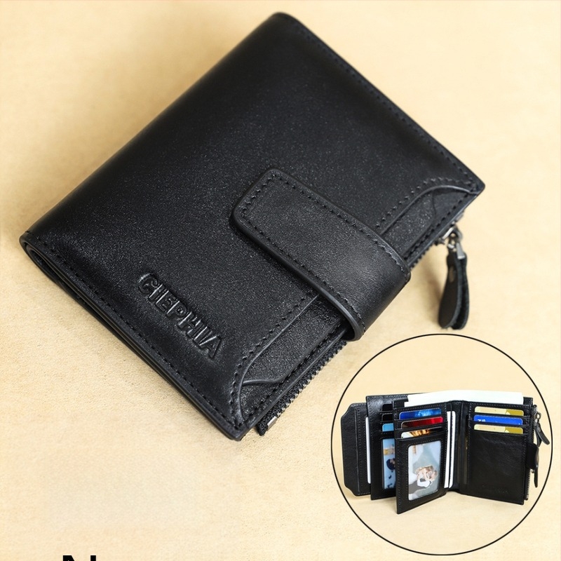 Portofel bărbătește din piele naturală CIEPHIA, protecție RFID, stil retro scurt, mai multe compartimente pentru carduri, buzunar pentru monede cu fermoar