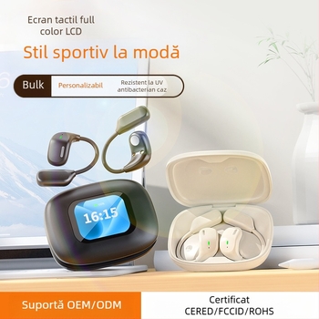 Căști sport wireless cu suport de ureche, control tactil și afișaj digital (Bluetooth 5.4, rază de 15 m, baterie 4–8 h)