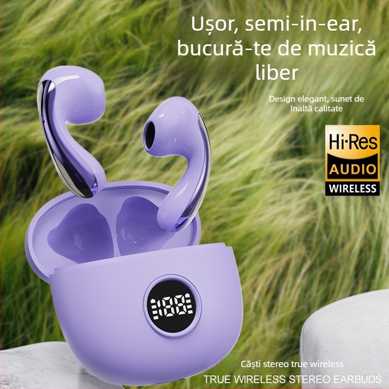 Căști Bluetooth wireless in-ear cu afișaj digital, latență scăzută pentru gaming, autonomie 4–8 ore, Bluetooth 5.3