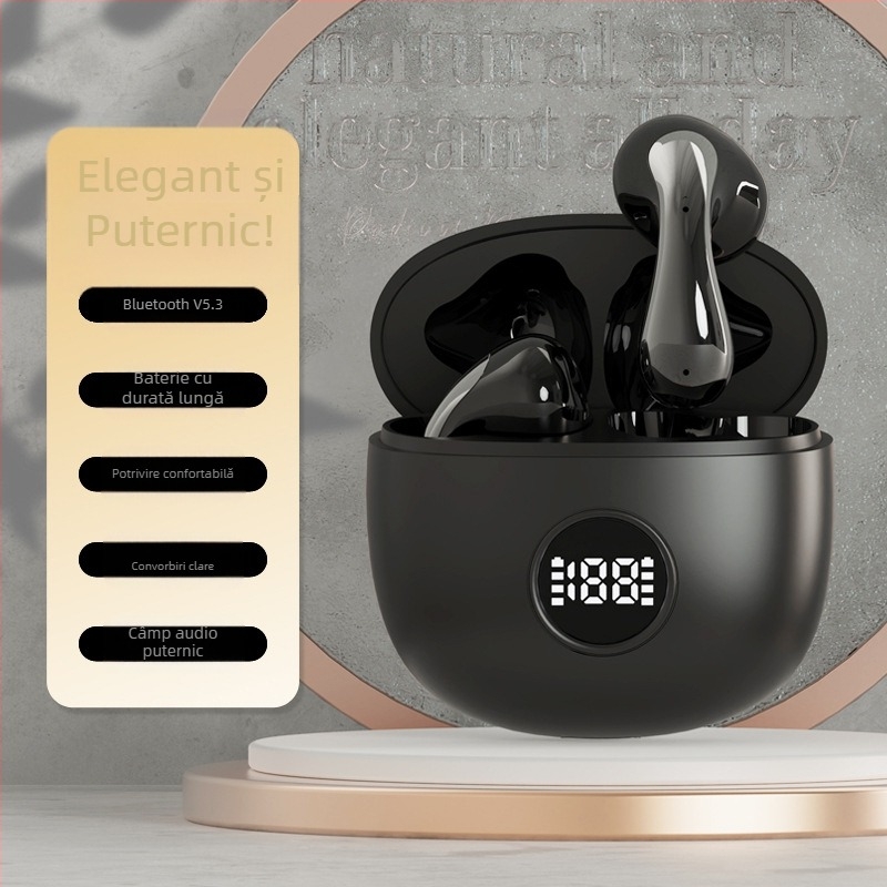 Căști Bluetooth wireless in-ear cu afișaj digital, latență scăzută pentru gaming, autonomie 4–8 ore, Bluetooth 5.3