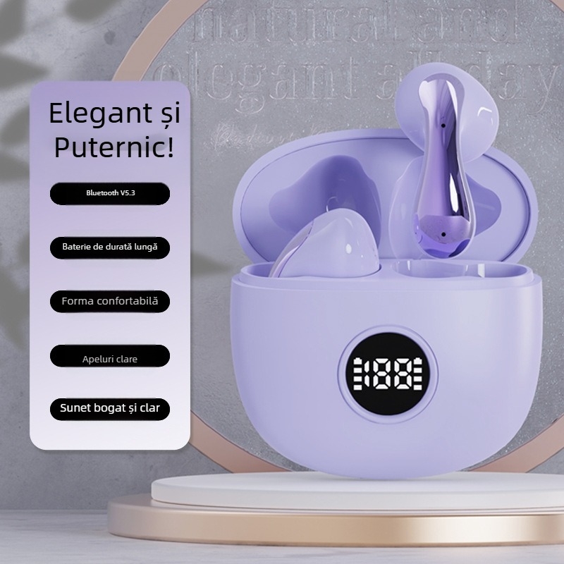 Căști Bluetooth wireless in-ear cu afișaj digital, latență scăzută pentru gaming, autonomie 4–8 ore, Bluetooth 5.3