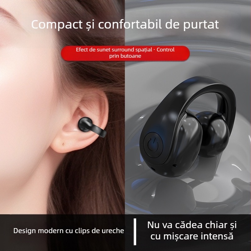 GD11 căști Bluetooth cu clips, design fără in-ear, Bluetooth 5.4, IPX6, autonomie baterie 4–8 ore