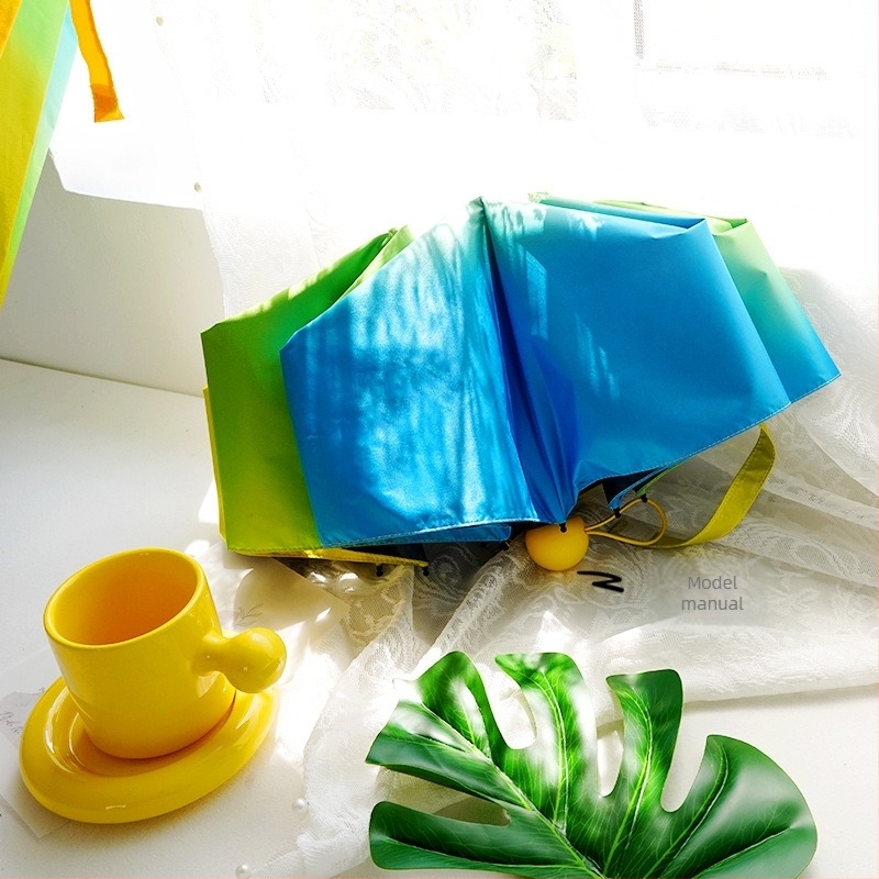 Mu Sheng umbrelă automată de soare, pliabilă, UPF > 40, 8 brațe din fibră, mâner din plastic, trei secțiuni, portabilă