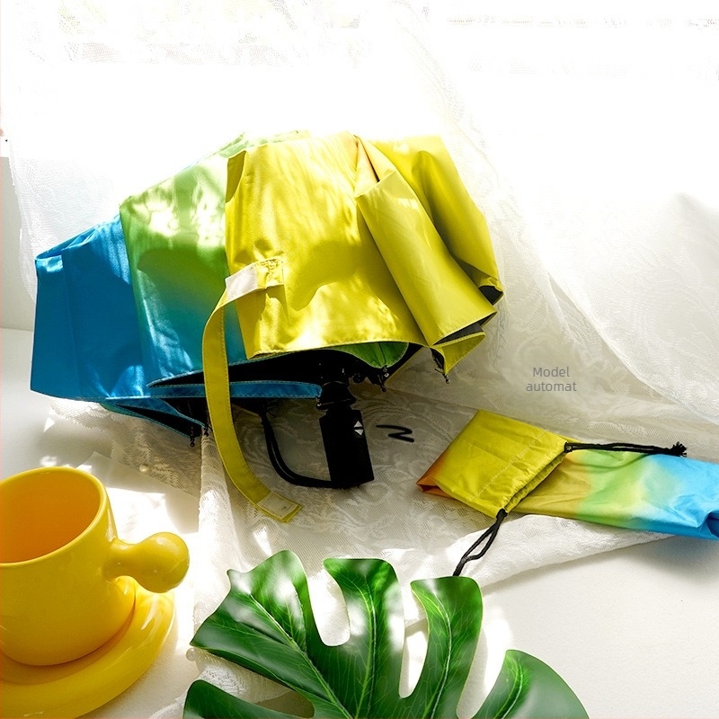 Mu Sheng umbrelă automată de soare, pliabilă, UPF > 40, 8 brațe din fibră, mâner din plastic, trei secțiuni, portabilă