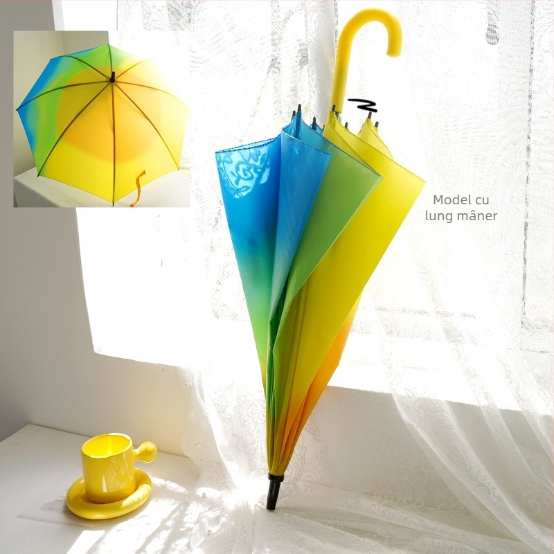 Mu Sheng umbrelă automată de soare, pliabilă, UPF > 40, 8 brațe din fibră, mâner din plastic, trei secțiuni, portabilă