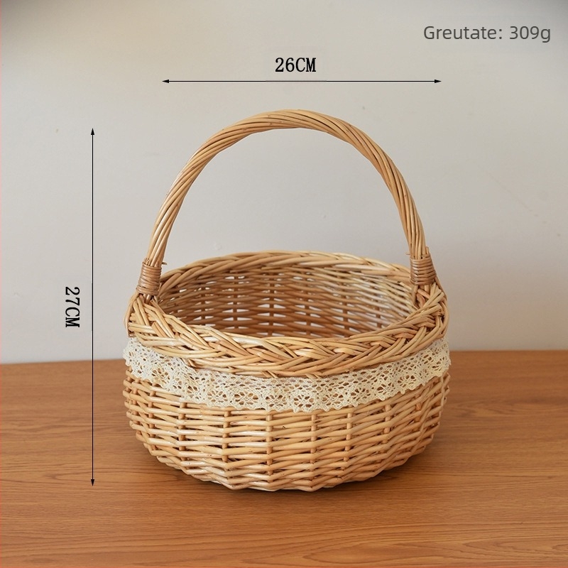 Coș de flori împletat din salcie, realizat manual, pentru decor și depozitare, stil pastoral.