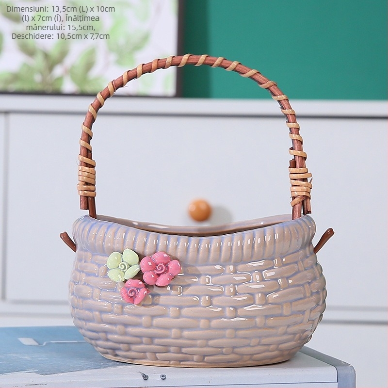 Ghiveci ceramic pentru suculente – coș din ceramică în stil pinch, semi-manual, respirabil, durabil, potrivit pentru pereți, birou, podea sau suport suspendat