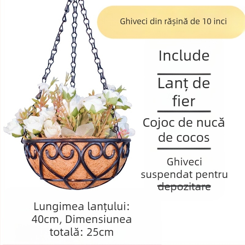 Ghiveci suspendat din rășină pentru interior – respirabil, rezistent la coroziune, coș suspendat, stil modern minimalist