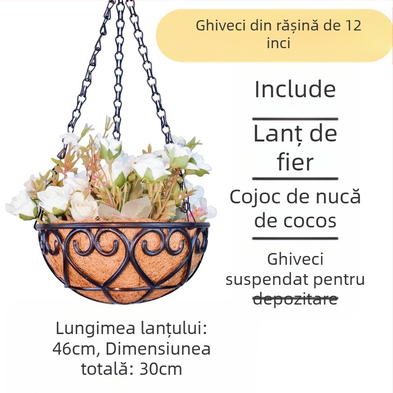 Ghiveci suspendat din rășină pentru interior – respirabil, rezistent la coroziune, coș suspendat, stil modern minimalist