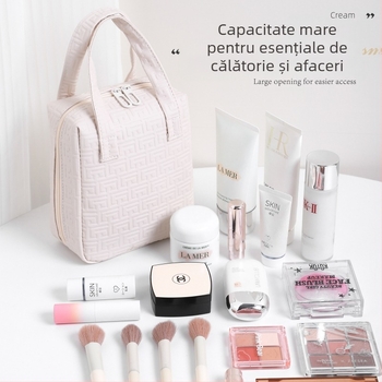 Geantă de toaletă din piele PU, husă cu design de cochilie, capacitate mare pentru călătorii, stil urban minimalist